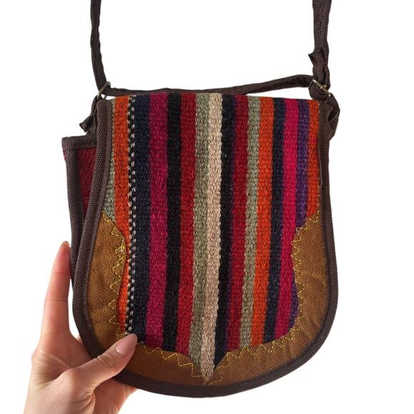 Handbags - Woven Multicolor Stripe Crossbody Bag - Boho Shoulder Bag